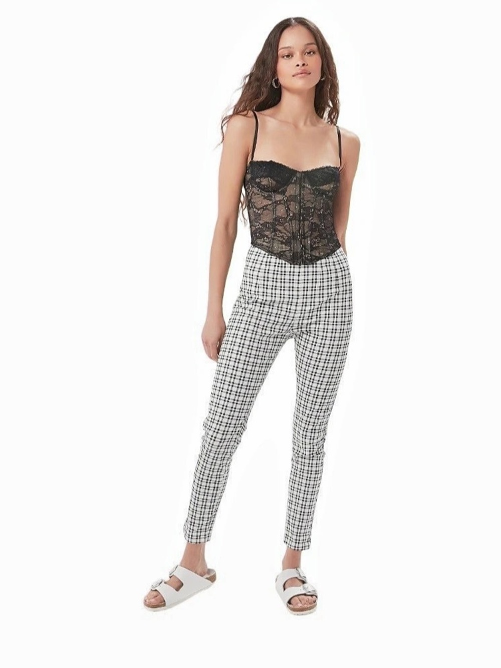 Urban Outfitters High-Waisted Pinup Plaid Skinny Ankle Pants Black White Size 8